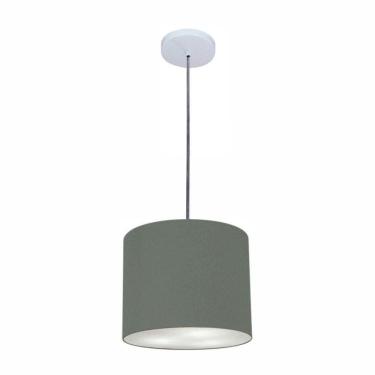Imagem de Lustre Luminária Pendente Vivare Free Lux Pe-4106br Cúpula Em Tecido 20x25cm Cinza-escuro Canopla Branca E Fio Cristal