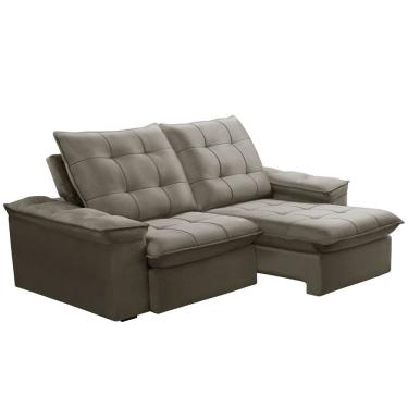 Imagem de Sofá Retrátil Reclinável Para Sala 3 Lugares 210cm Nijma F04 Veludo Marrom Claro - Lyam Decor