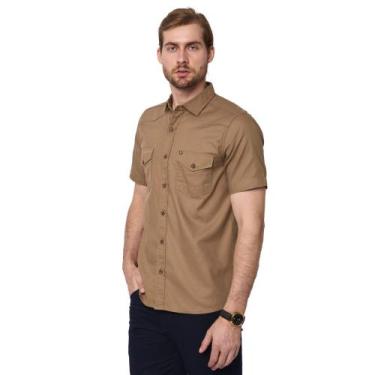 Imagem de Camisa Social Masculina Manga Curta Estilo Militar Luxo - AMIL, Castan
