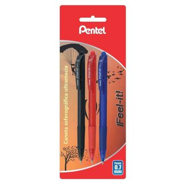 Imagem de Caneta esfer 0.7 Feel It blister c/ 3 unid AZ/PT/VM Pentel