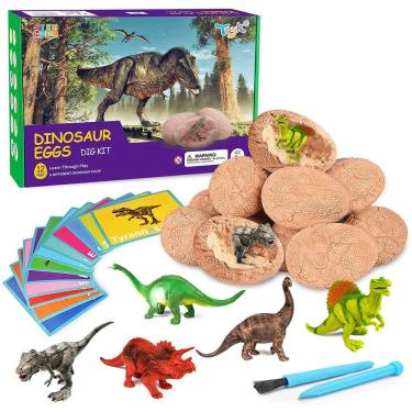 Imagem de Brinquedo de brinquedo para escavar ovos fósseis de dinossauro com 12 dinossauros fofos