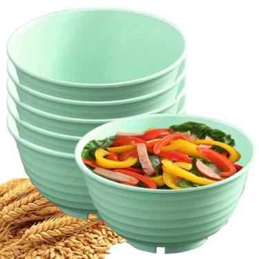 Imagem de YuanQ Tigelas redondas de palha de 18 cm, inquebráveis, leves, reutilizáveis para sobremesa, lanche ou salada, conjunto de 6 para uso na cozinha (verde)