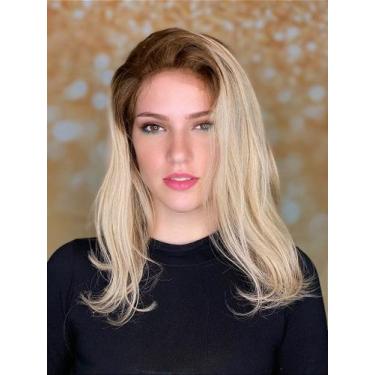 Imagem de Peruca Lace Front Cabelo Humano Loiro Ombre Maísa - 35 cm - Densidade 