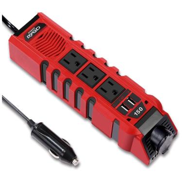 Imagem de Inversor de Potência 150W 12V DC para AC 3 Tomadas, USB, 110v, BYGD E8963, Vermelho