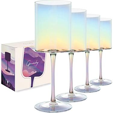 Imagem de Gnimihz Conjunto de taças de vinho iridescentes com taças de vinho cilíndricas de 118 a 473 ml, conjunto de taças de vinho de cristal em embalagem de presente, ótimo presente para casamento