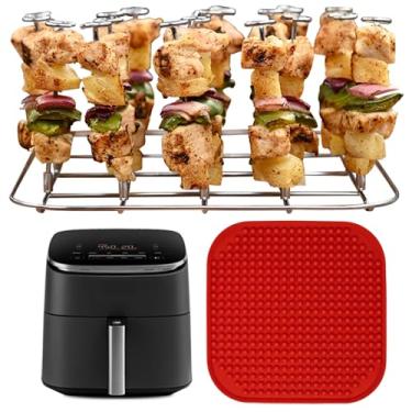 Imagem de Espeto para fritadeira a ar e forro de silicone para Cosori TurboBlaze 9 em 1 6qt, acessórios de cozinha para fritadeira a ar, aço inoxidável resistente, silicone, livre de BPA