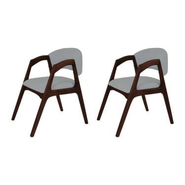 Imagem de Conjunto com 2 Cadeiras de Jantar Estofada Gabriela em Madeira e Mdf Castanho Linho Cinza