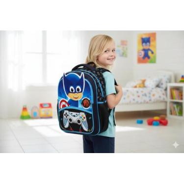Imagem de Mochila de Costa Infantil Masculina PJ Masks Escolar com Alças Acolcho