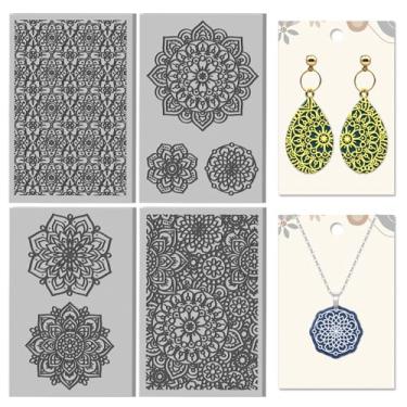 Imagem de CHGCRAFT Tapete de textura de argila mandala, 4 folhas de textura de argila de polímero, ferramentas DIY para brincos de cerâmica, máquinas de gravação de carimbos, 9,99 x 6,6 cm