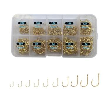 Imagem de Dyxssm Ganchos de pesca pequenos para água doce, 1000 peças, 600 peças, 400 peças, conjunto de anzóis de truta, 10 tamanhos #2-#20 (400 peças (#2-#20), dourado