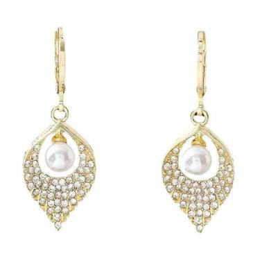 Imagem de DIAMANTIO Brincos elegantes banhados a ouro 18K com pérola e zircônia cúbica – Joias delicadas para mulheres, Large, Latão, Zircônia cúbica