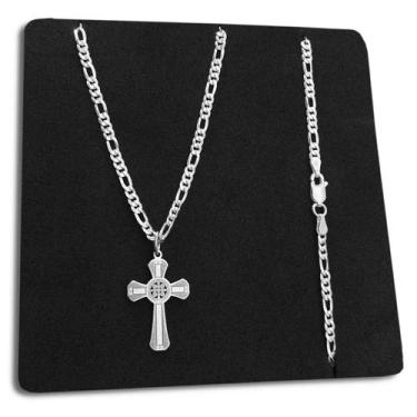 Imagem de Corrente 3x1 3mm com Pingente Crucifixo São Bento Prata 925 Legítima M