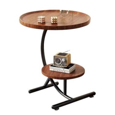 Imagem de Mesa central para sala de estar pequena mesa de centro, mesa redonda pequena simples moderna, mesa lateral de sofá, mesa de armazenamento de camada dupla para quarto