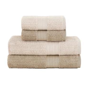 Imagem de Toalha de Banho e Rosto Buddemeyer Luxo Fio Penteado 4 Peças Premium Alta Absorção Cor:Bege 3032 e Bege T. 1534