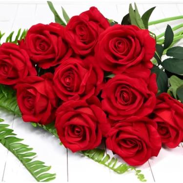 Imagem de Rosa Aveludada Artificial Vermelha 50CM – Decoração de Interiores, Buquês e Arranjos(10 PCS-50CM)