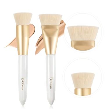 Imagem de Ducare Pincel de base e pincel de blush angular, conjunto de 2 peças de pincéis de maquiagem, pincel Kabuki de topo plano premium para blush fofo para bochecha para configuração rápida de maquiagem