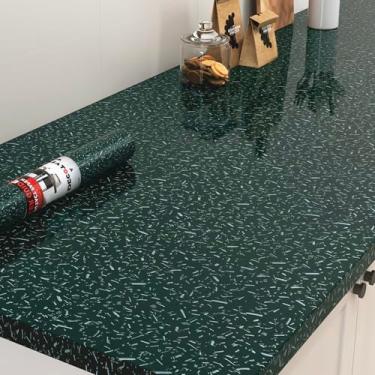 Imagem de Decotalk Papel de contato verde para bancadas descasque e cole – papel de contato de granito para balcão de cozinha 42 x 500 cm, cobertura de granito verde, vinil, bancada, para bancada, descasque e