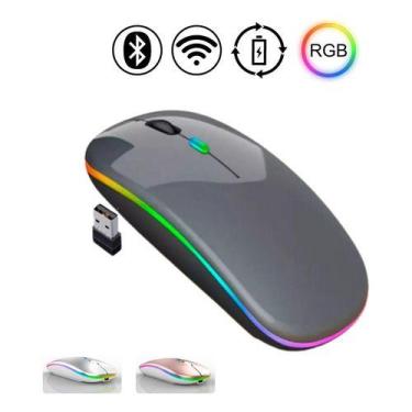 Imagem de Mouse Sem Fio Recarregável Wireles Optico Led Rgb Ergonômico Cor Prata