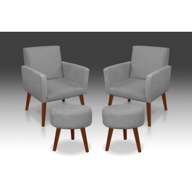 Imagem de Kit 2 Poltronas Nina + Puff Redondo Danny Suede Cinza Claro-RV Decora 