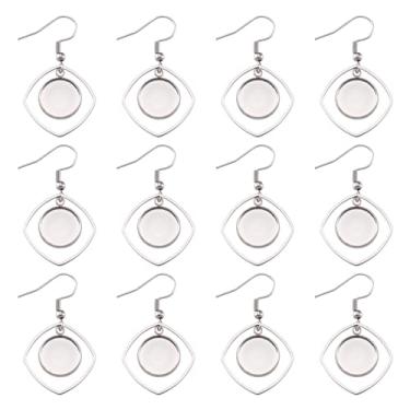 Imagem de 20 peças de aço inoxidável em branco ganchos de arame para bisel bandejas planas redondas adequadas para cabochão de 12 mm, gancho de fio de orelha com moldura oca para artesanato faça você mesmo