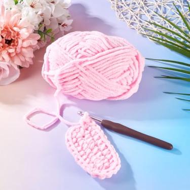 Imagem de 120 m fio de crochê de inverno grosso para cachecol chapéu bolsa almofada roupas de animais de estimação meias de Natal boneca chaveiros para artesanato trançado material 0,5-1 mm (rosa)