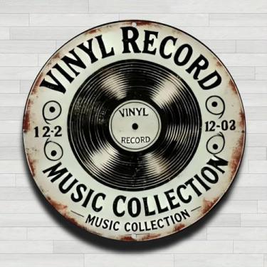 Imagem de Placa de metal redonda de disco de vinil vintage, placa de parede redonda de alumínio rústico vintage - 20 cm, presentes e decoração para ambientes internos e externos para casa, escritório, café e