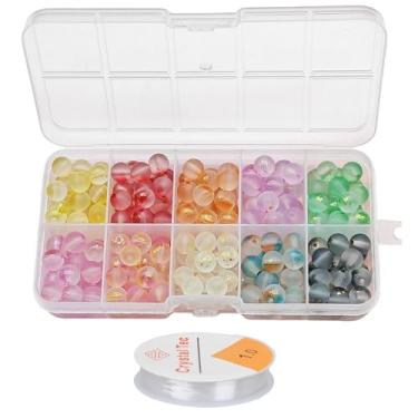 Imagem de 250 peças de contas de 8 mm para fabricação de joias, kit de contas de vidro, kit de fabricação de pulseiras, contas de vidro polido opaco de 0,8 cm com cordão elástico de 398,8 cm para brincos feitos