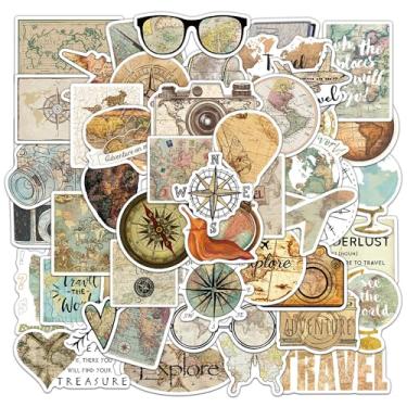 Imagem de 50 adesivos de mapa vintage, decalques de viagem retrô à prova d'água para agenda, scrapbooking, laptops, capa de telefone, capacetes, garrafas, copos, artesanato, envelope de presente