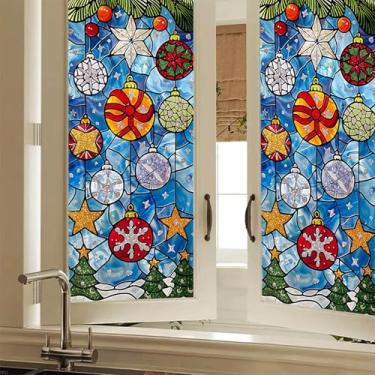 Imagem de HOMETITUTE Enfeite de Natal para pendurar janela, filme de privacidade, vitral decorativo para janela, adesivo de vidro não adesivo para casa, escritório, banheiro, quarto, sala de estar, 17,7 x 39,3
