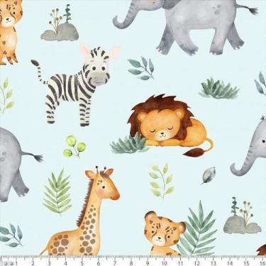 Imagem de Tecido Tricoline Safári Fundo Azul - Peripan - Ideal para Artesanato e