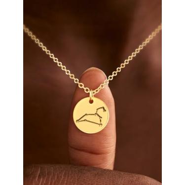 Imagem de Colar de ouro, moeda, disco, zodíaco, 12 constelações, constelação, ligada, horóscopo, signo de astrologia, pingente de astrologia, corrente banhada a ouro 14K, joia simples personalizada, Medium