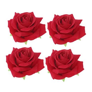 Imagem de 4 peças de pano vermelho rosa grampo de cabelo broche de flor elegante acessórios de cabelo para meninas mulheres para casamentos, festivais e festas havaianas