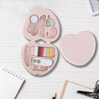 Imagem de Conjunto de kit de costura mini organizador portátil de viagem com tesouras e agulhas de linha para uso em casa, escritório, hotel, emergência, pacote com 2 unidades (rosa)