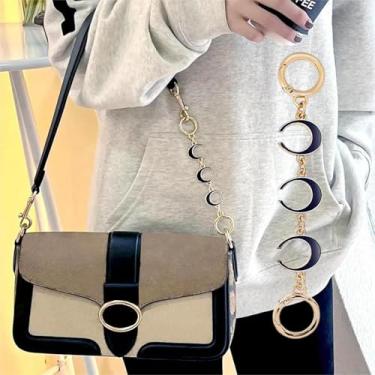 Imagem de Alça extensora de bolsa de corrente dourada - Acessório de substituição para bolsas e bolsas transversais, correntes duplas decorativas com lindos pingentes de lua, 2 peças