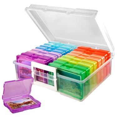 Imagem de Find Scrapblooms Caixa de armazenamento de fotos com 16 compartimentos internos de 10 x 15 cm, caixa de armazenamento de ferramentas portátil para pesca, armazenamento de pacotes de sementes (colorido