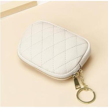 Imagem de Carteira feminina de couro diamante com chaveiro e zíper, Branco, Carteira pequena