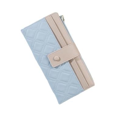 Imagem de Carteira de negócios acolchoada - feminina fina e longa dobrável com forro premium, elegante organizador de cartões, Azul claro, Tendência