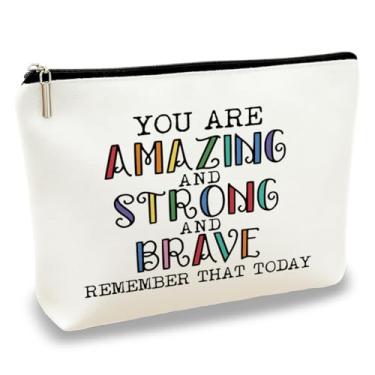 Imagem de Bolsa de maquiagem inspiradora You Are Amazing And Strong And Brave Motivational Cosmetic Pouch Travel Essential Beauty Bag Durable Canvas Makeup Pouch Adequada para uso diário em movimento 25,9 x