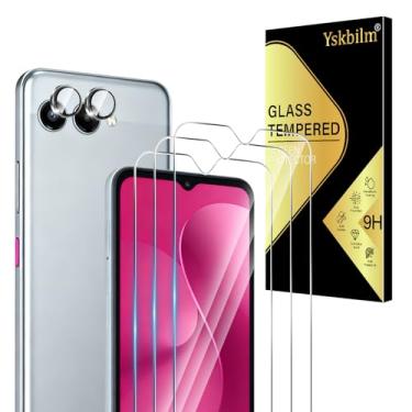 Imagem de Yskbilm Pacote com 3+2 protetores de tela de vidro para T-Mobile REVVL 8 com protetor de lente de câmera, vidro temperado 9H, desbloqueio de impressões digitais, antiarranhões, sem bolhas, compatível