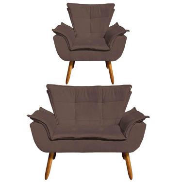Imagem de Kit 1 Namoradeira e 1 Poltrona Opala Suede Marrom - Drossi