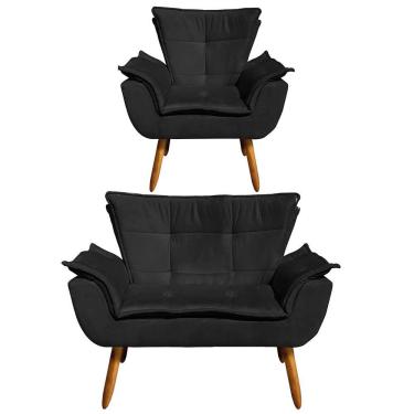 Imagem de Kit 1 Namoradeira e 1 Poltrona Opala Suede Preto - Drossi