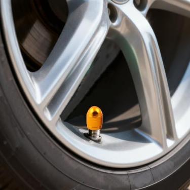 Imagem de 10 peças de tampas de válvula de pneu estilo bala de alumínio dourado, tampas universais de haste de válvula Schrader para carros, caminhões, SUVs, motocicletas e bicicletas – à prova de poeira, à