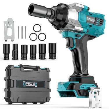 Imagem de Chave de impacto sem fio 1/5.1 cm para bateria Makita 18V, 900FT-LBS (1200N.m) Pistola de impacto elétrica sem escova para carro, casa, chave de impacto de alto torque com 6 soquetes e estojo de
