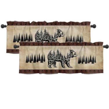 Imagem de Pacote com 2 cortinas de cabana de cozinha para janelas rústicas de urso preto vintage silhuetas de pinheiro com bolso para varão para sala de estar banheiro Topper tratamentos cortinas sobre pia, 137