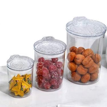 Imagem de Kit 3 Potes Conjunto Hermético Redondo De Plástico Com Tampa