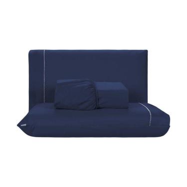 Imagem de Jogo De Lençol 3 Peças Casal Percal 200 Fios De Poliéster Sleep 100% Poliéster - Azul Marinho