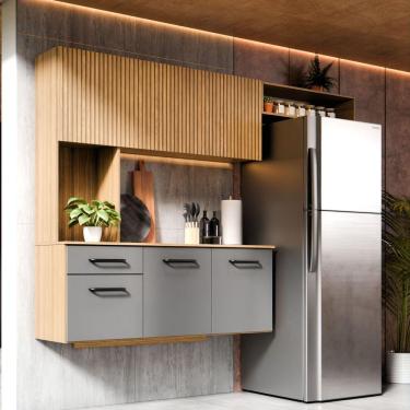 Imagem de Armário De Cozinha Completo Joana Com 6 Portas E 1 Gaveta Para Cozinha Compacta Ripado Grafite