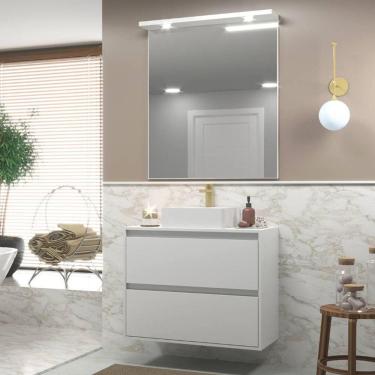 Imagem de Gabinete Para Banheiro Com Cuba E Espelheira Com Led 80cm Mdf Branco Dubai - On Móveis