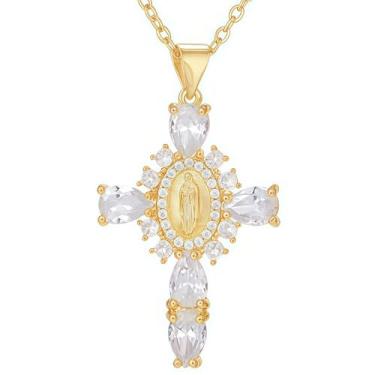 Imagem de WETMT Colar de cruz de diamante pequeno, Normal, Metal, Sem Pedra Preciosa