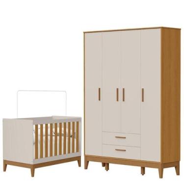 Imagem de Guarda Roupa Infantil Flip 4 Portas com Berço Americano Flip Areia Ace